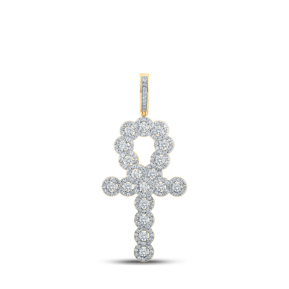 10kt Yellow Gold Mens Round Diamond Ankh Cross Charm Pendant 1 Cttw