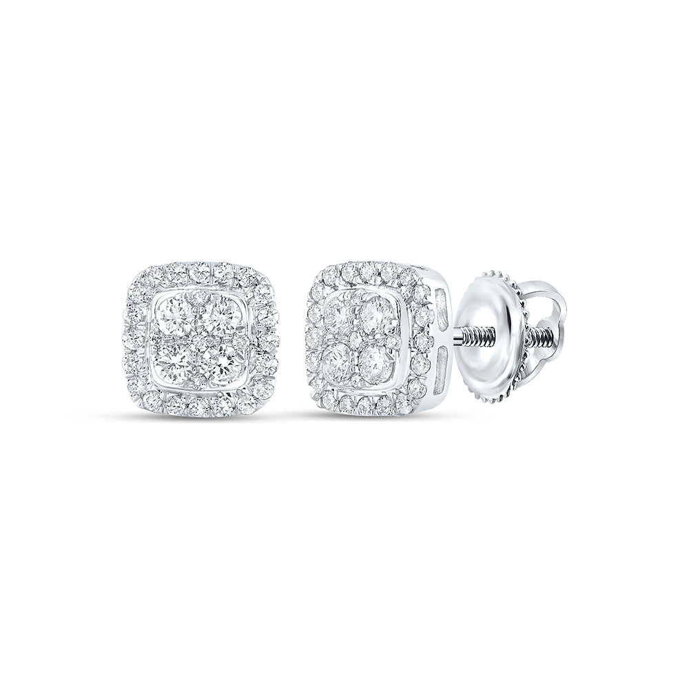 10kt White Gold Womens Round Diamond Square Earrings 1/2 Cttw