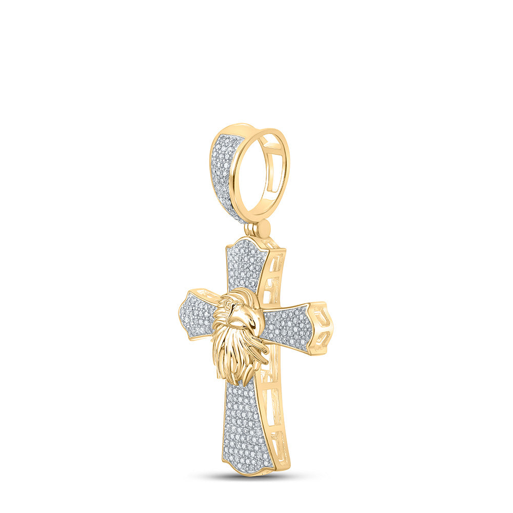 10kt Yellow Gold Mens Round Diamond Eagle Cross Charm Pendant 1/2 Cttw