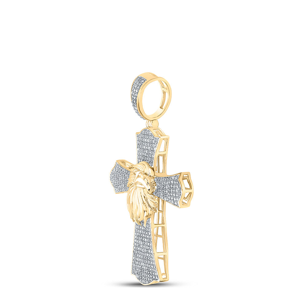 10kt Yellow Gold Mens Round Diamond Eagle Cross Charm Pendant 1 Cttw