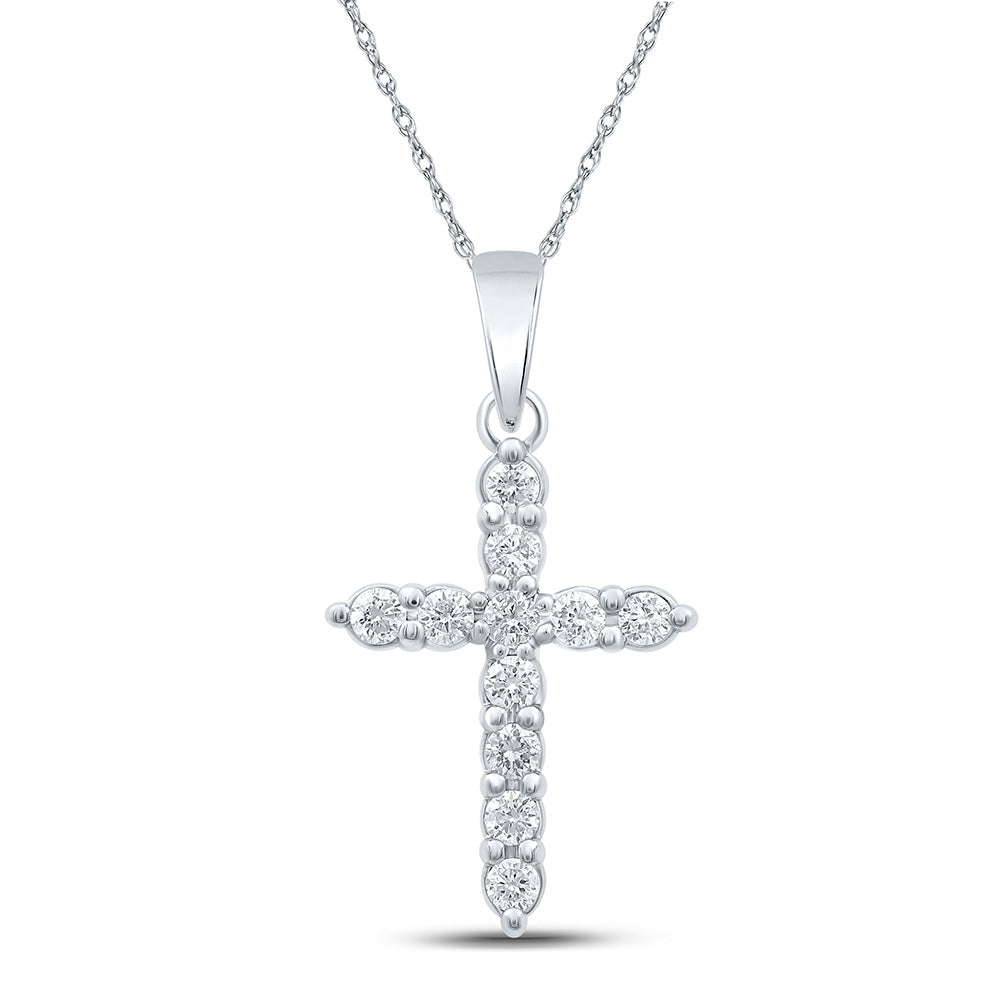 10kt White Gold Womens Round Diamond Cross Pendant 1/4 Cttw