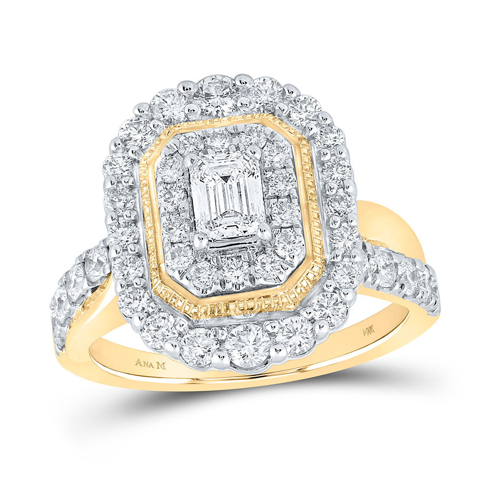 14kt Yellow Gold Emerald Diamond Halo Bridal Wedding Engagement Ring 1-1/2 Cttw