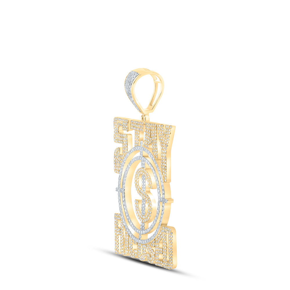 10kt Yellow Gold Mens Round Diamond Stay Focused Charm Pendant 2-3/4 Cttw