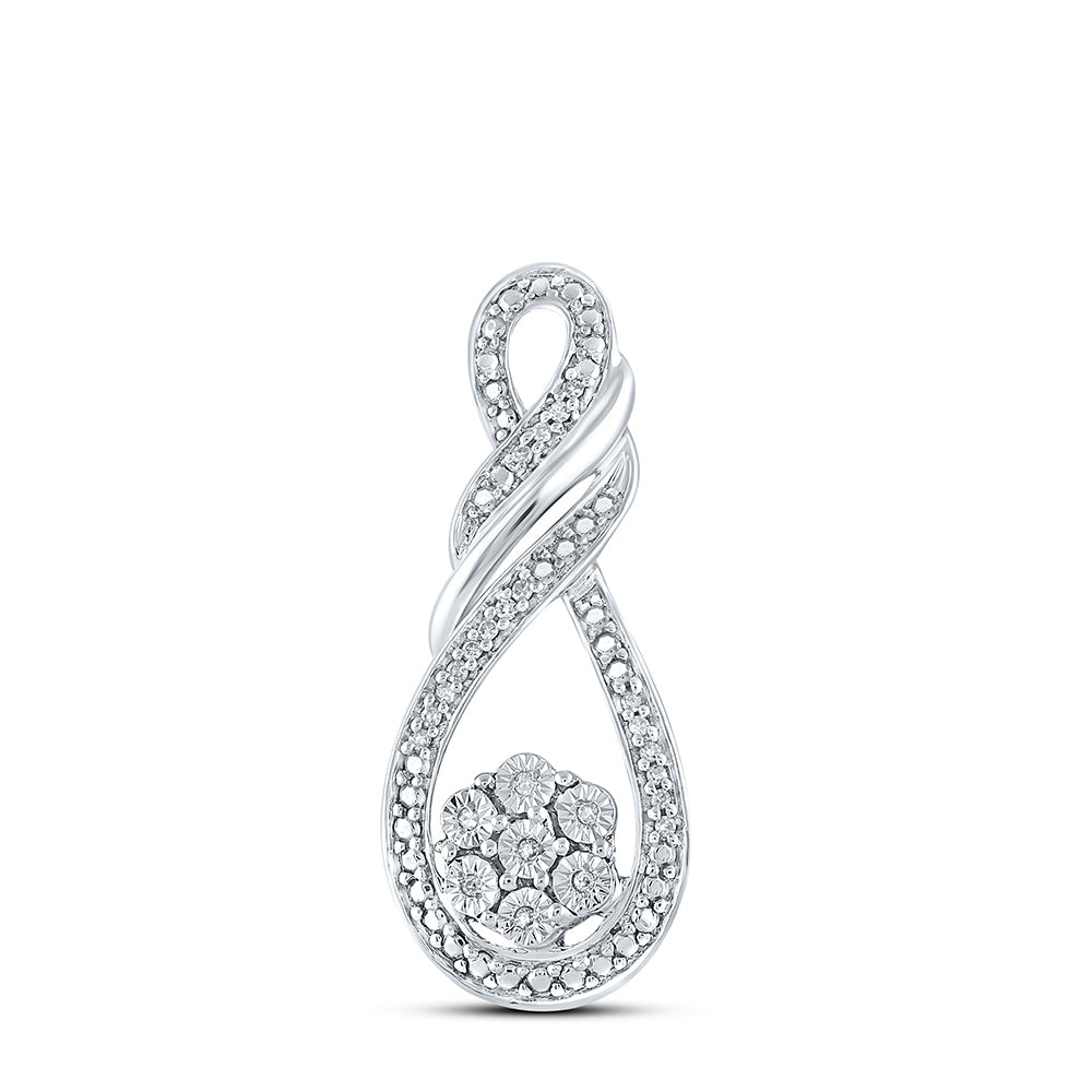 Sterling Silver Womens Round Diamond Fashion Pendant 1/20 Cttw