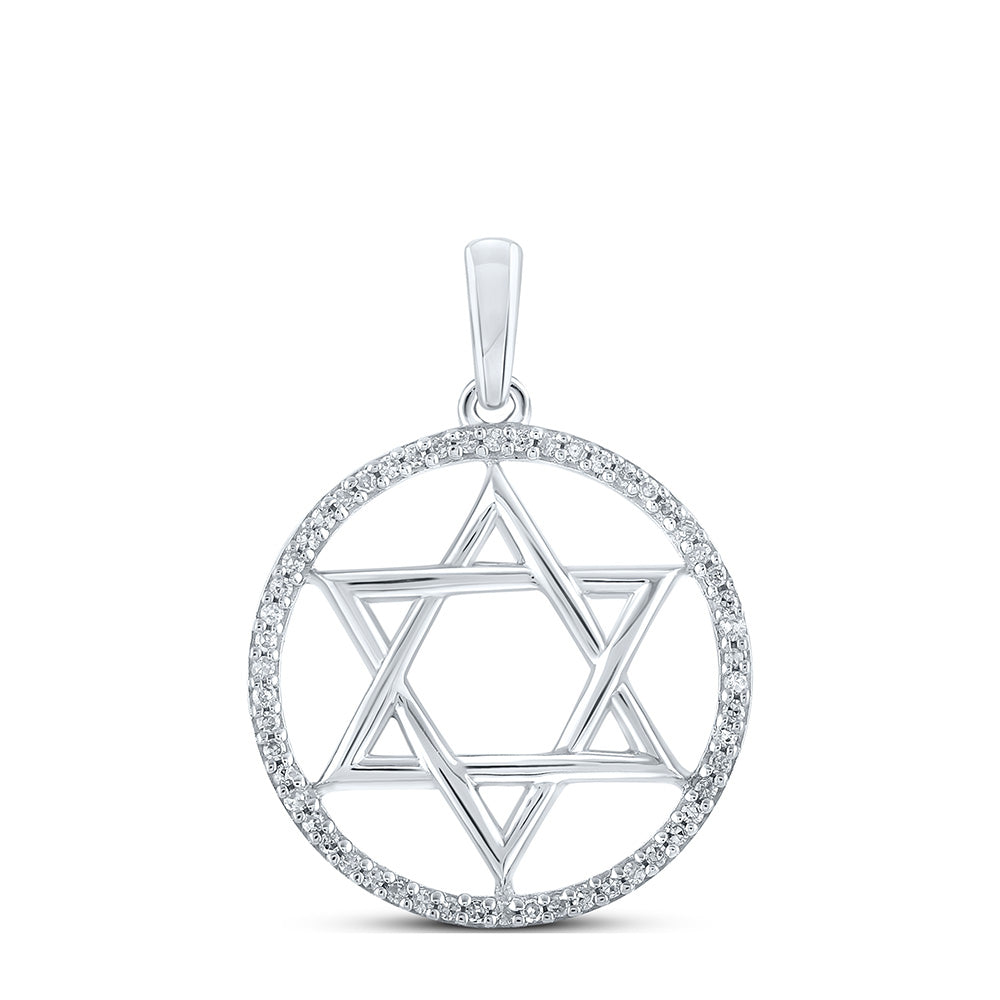 Sterling Silver Womens Round Diamond Star of David Religious Pendant 1/10 Cttw