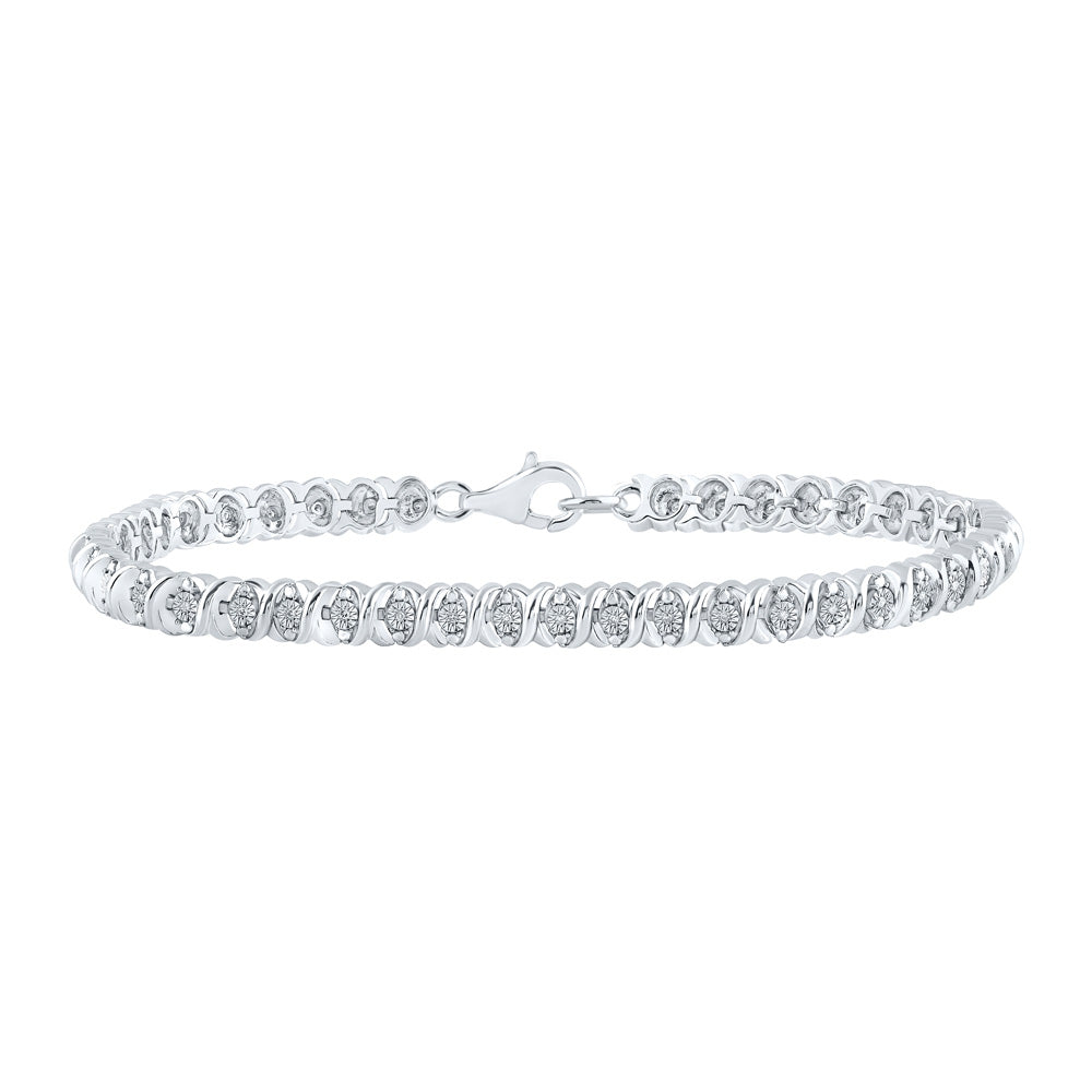 Sterling Silver Womens Round Diamond Fashion Bracelet 1/10 Cttw