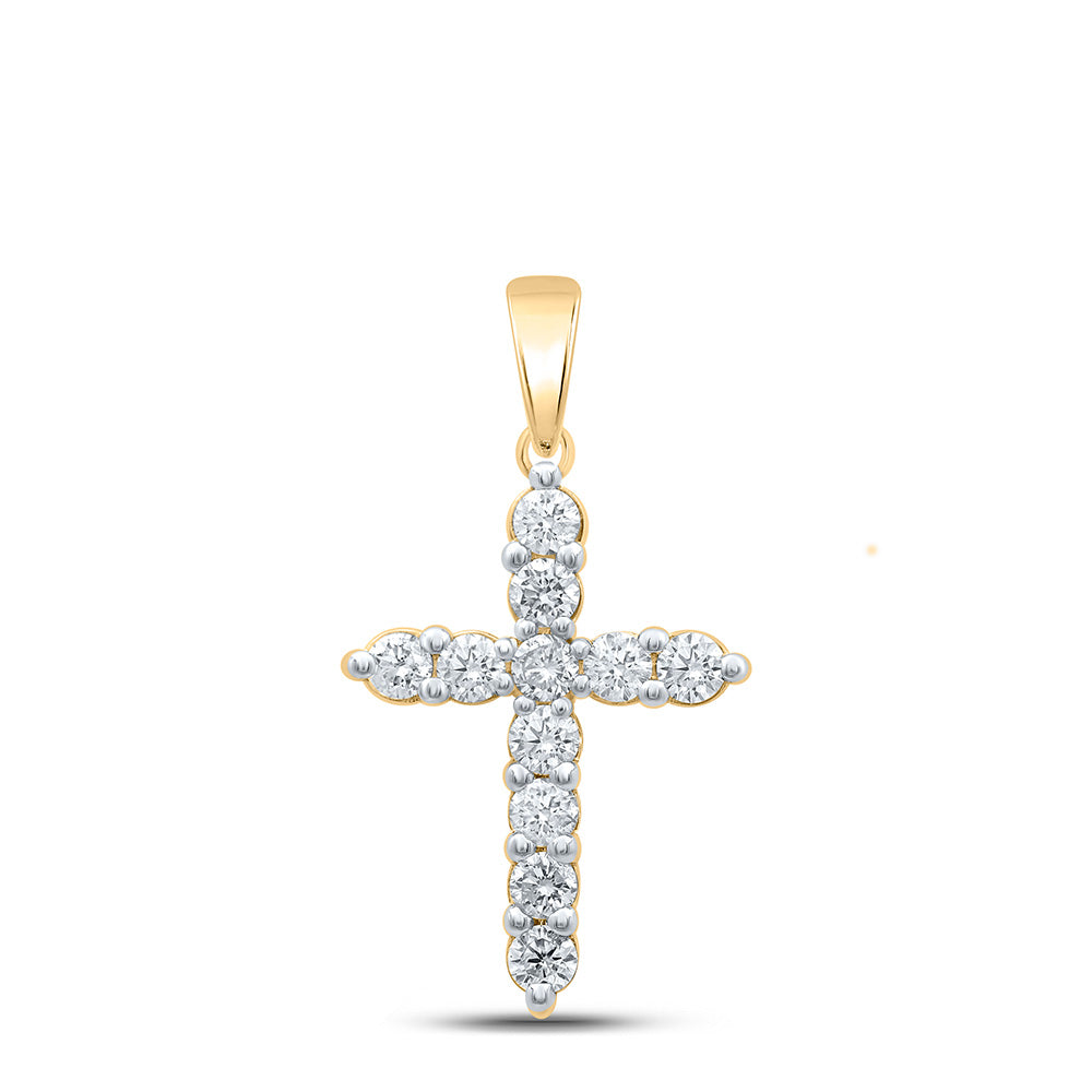 14kt Yellow Gold Womens Round Diamond Cross Pendant 1 Cttw