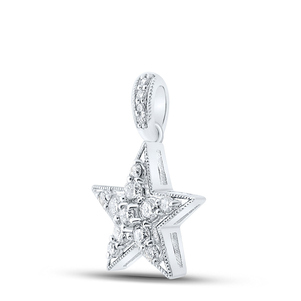 10kt White Gold Womens Round Diamond Star Pendant 1/4 Cttw