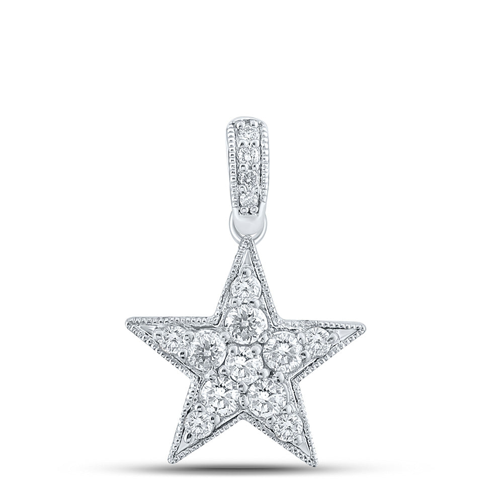 10kt White Gold Womens Round Diamond Star Pendant 1/4 Cttw