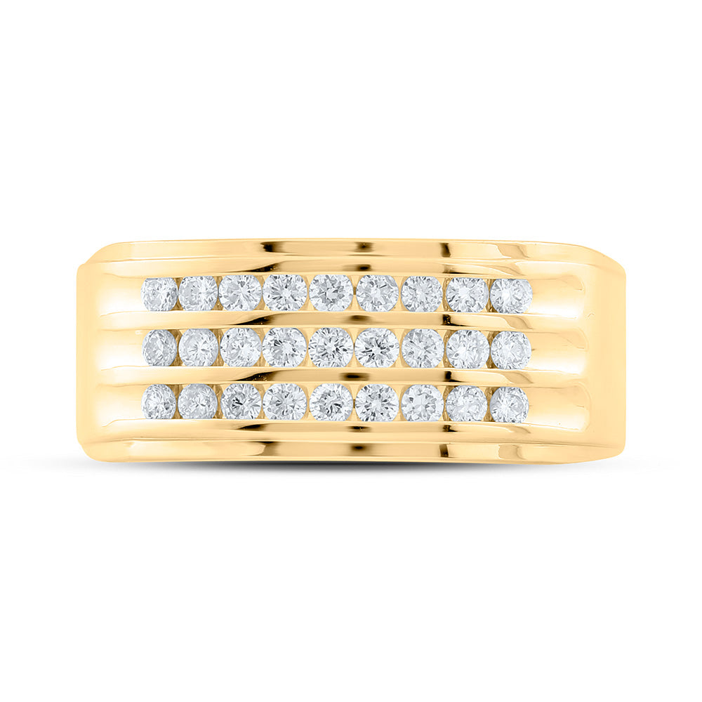 14kt Yellow Gold Mens Round Diamond Triple Row Machine-set Band Ring 1/2 Cttw