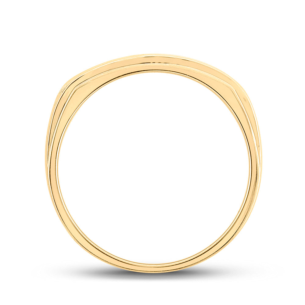 14kt Yellow Gold Mens Round Diamond Triple Row Machine-set Band Ring 1/2 Cttw