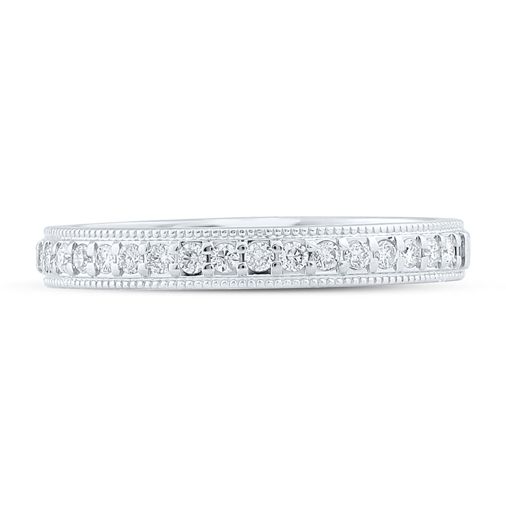 14kt White Gold Womens Round Diamond Wedding Single Row Band 1/5 Cttw