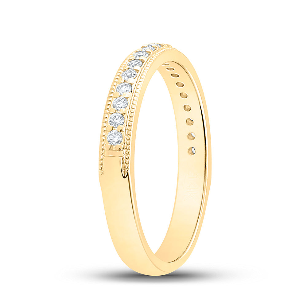 14kt Yellow Gold Womens Round Diamond Wedding Single Row Band 1/5 Cttw