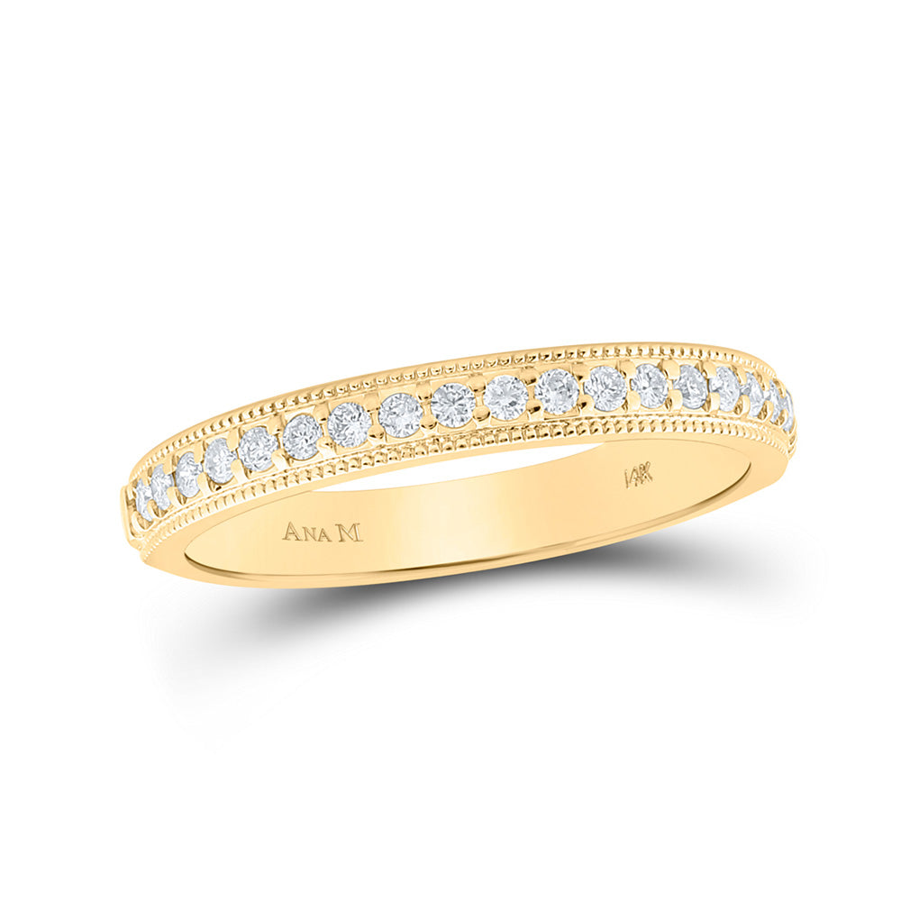 14kt Yellow Gold Womens Round Diamond Wedding Single Row Band 1/5 Cttw