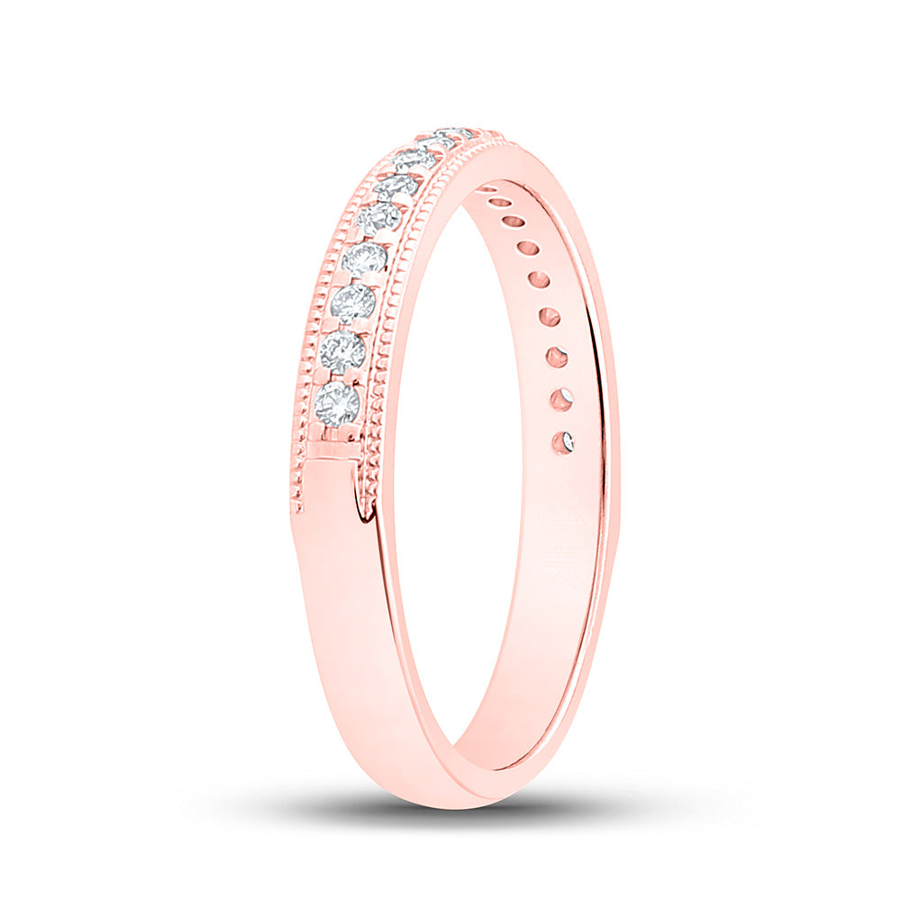 14kt Rose Gold Womens Round Diamond Wedding Single Row Band 1/5 Cttw