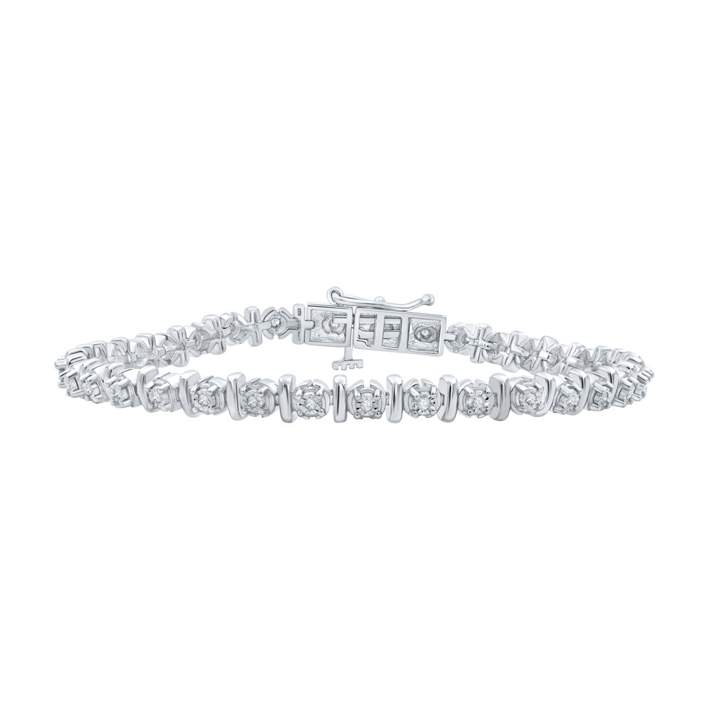 Sterling Silver Womens Round Diamond Tennis Bracelet 1/4 Cttw