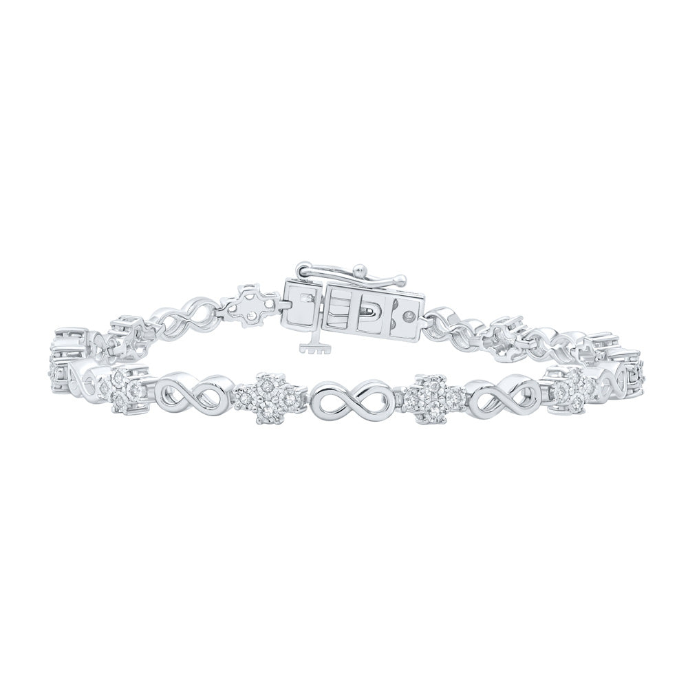 Sterling Silver Womens Round Diamond Fashion Bracelet 1/4 Cttw