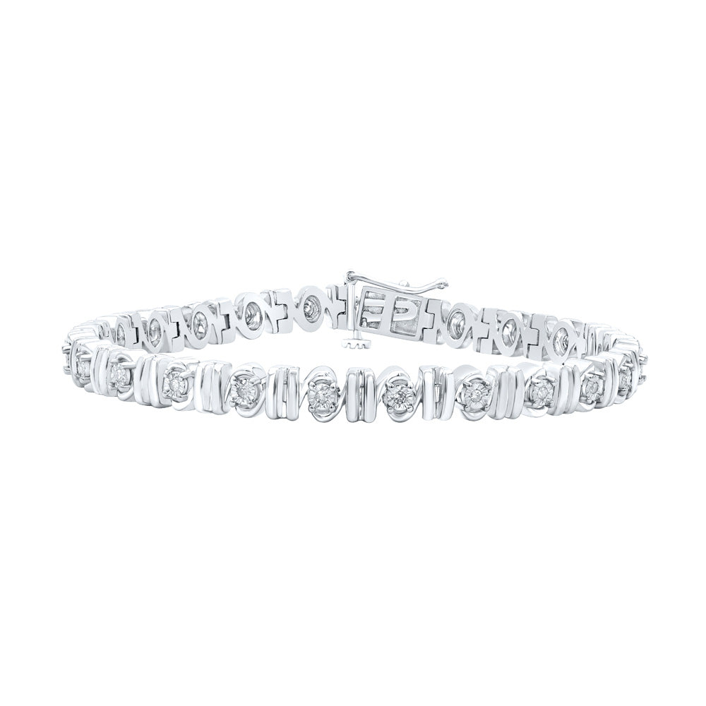 Sterling Silver Womens Round Diamond Fashion Bracelet 1/5 Cttw