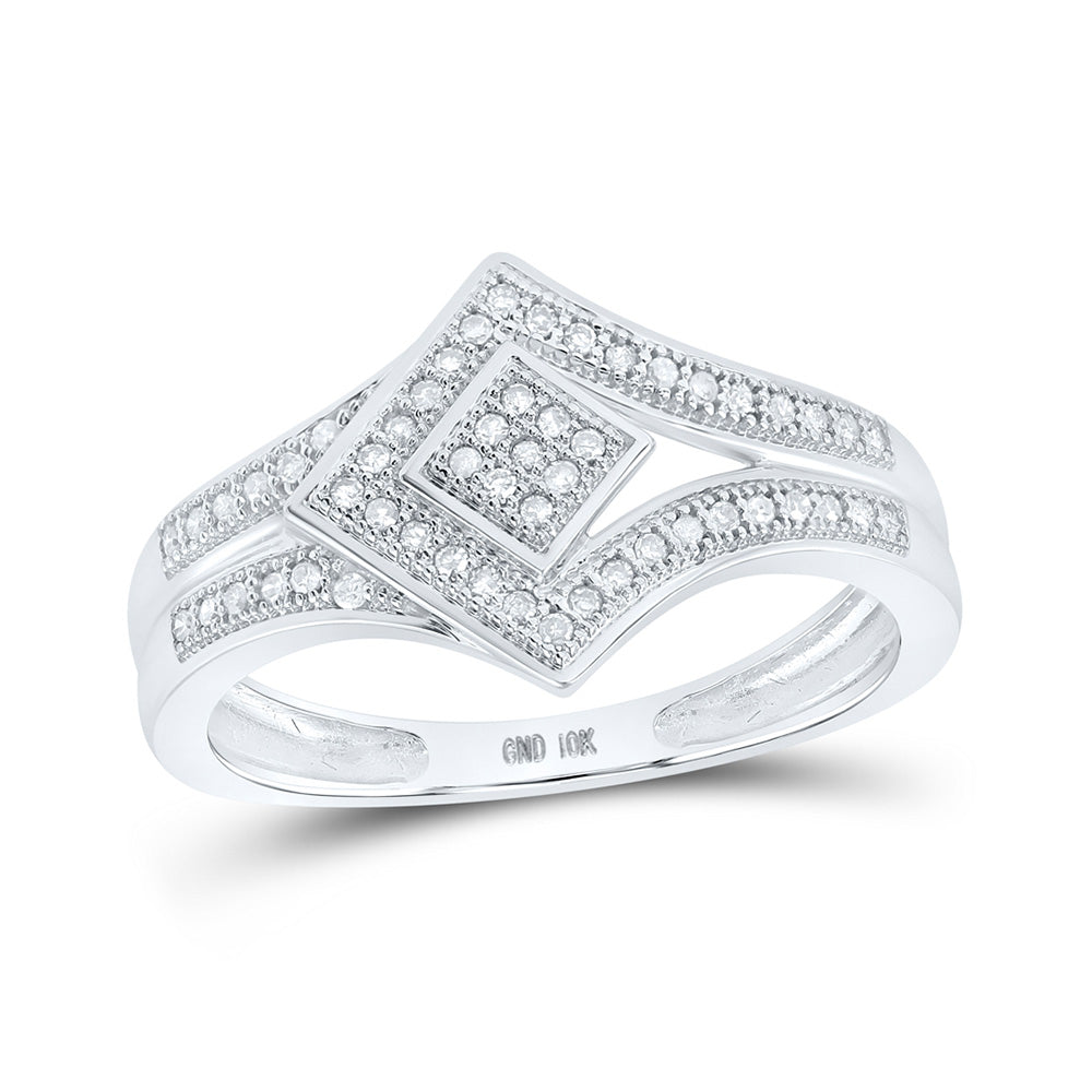 10kt White Gold Womens Round Diamond Offset Square Ring 1/6 Cttw