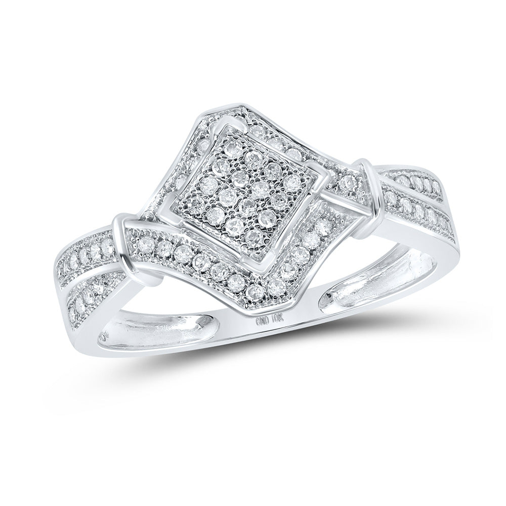 10kt White Gold Womens Round Diamond Offset Square Ring 1/5 Cttw