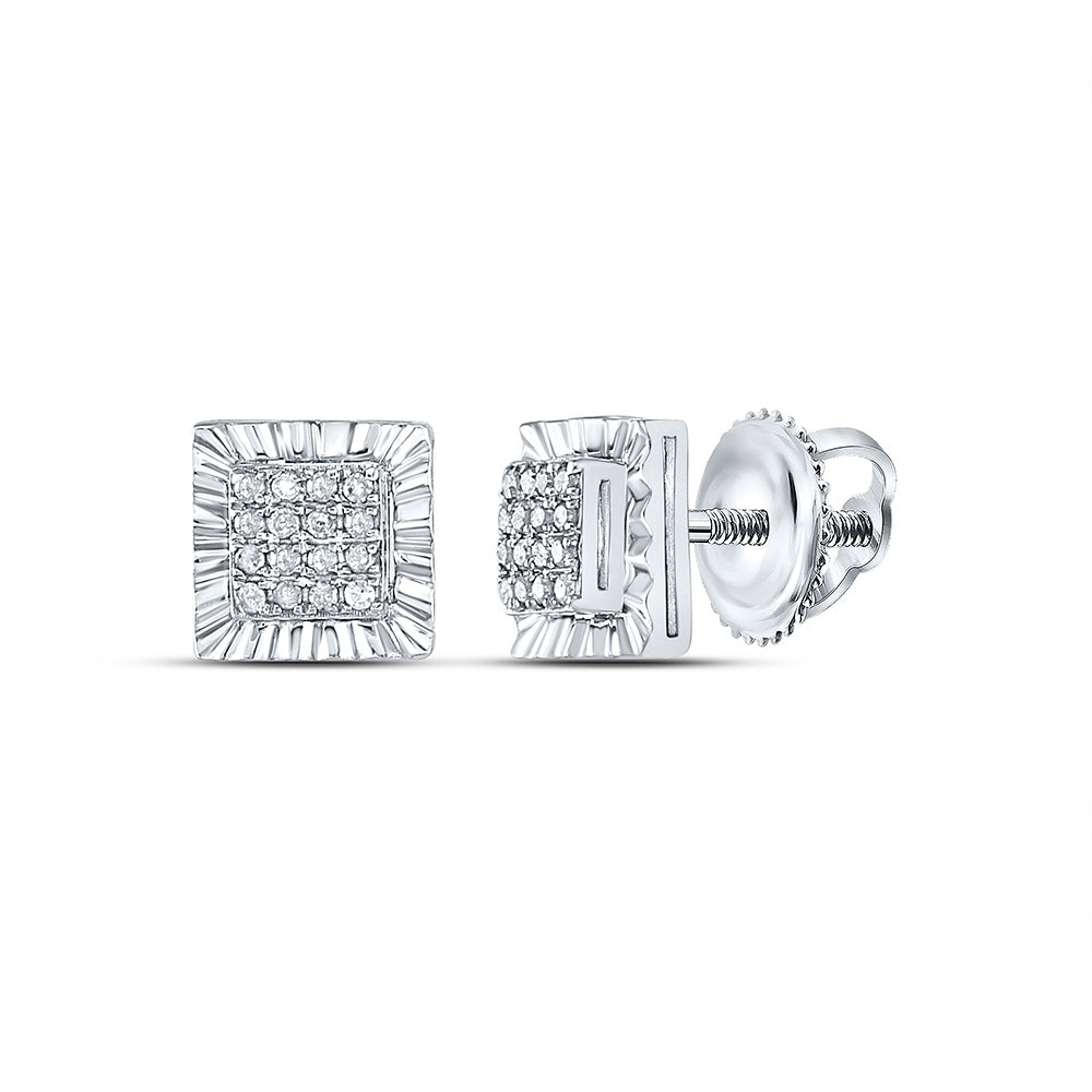 Sterling Silver Womens Round Diamond Square Earrings 1/10 Cttw