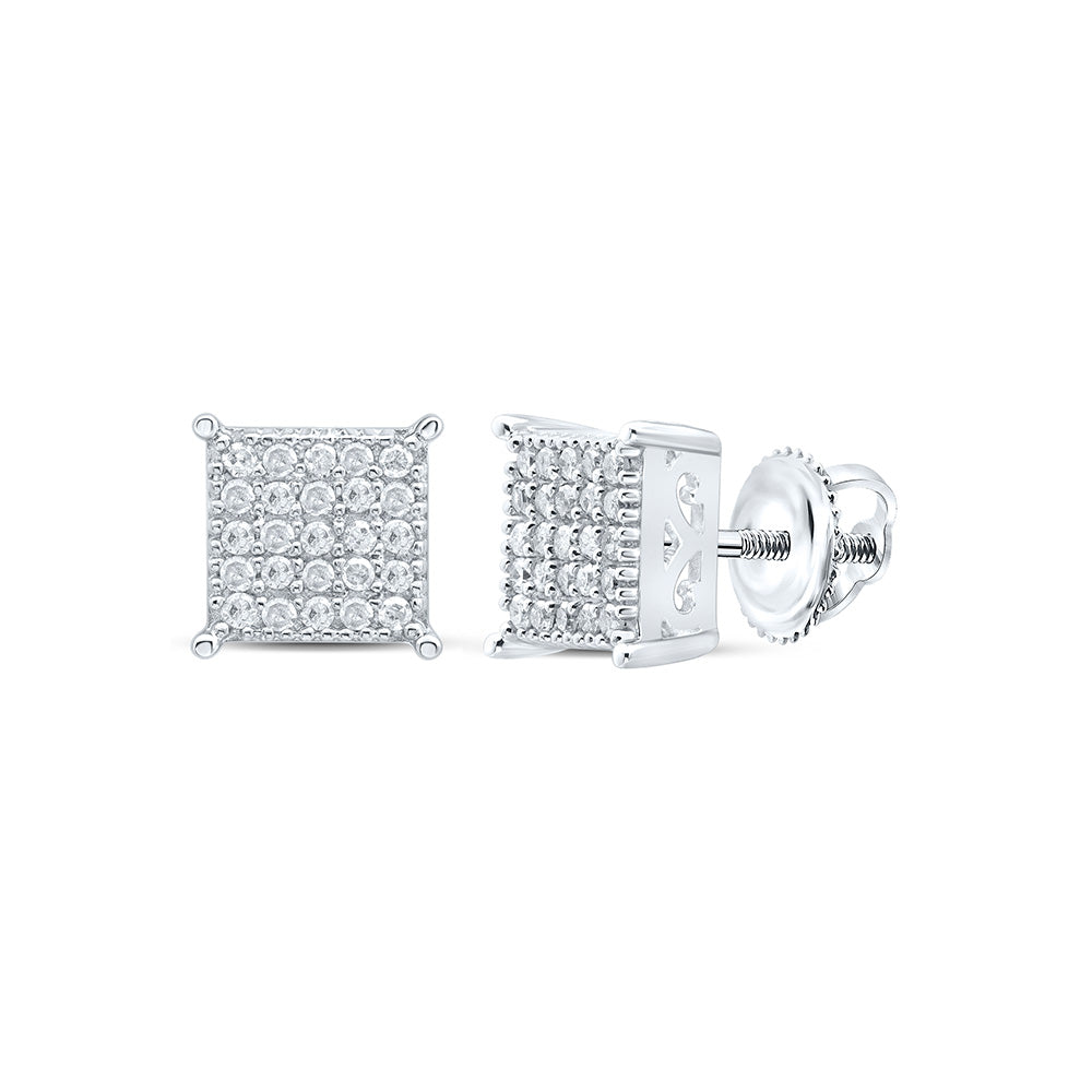 Sterling Silver Womens Round Diamond Square Earrings 1/4 Cttw