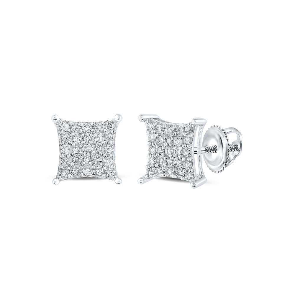 10kt White Gold Womens Round Diamond Kite Square Earrings 1/4 Cttw