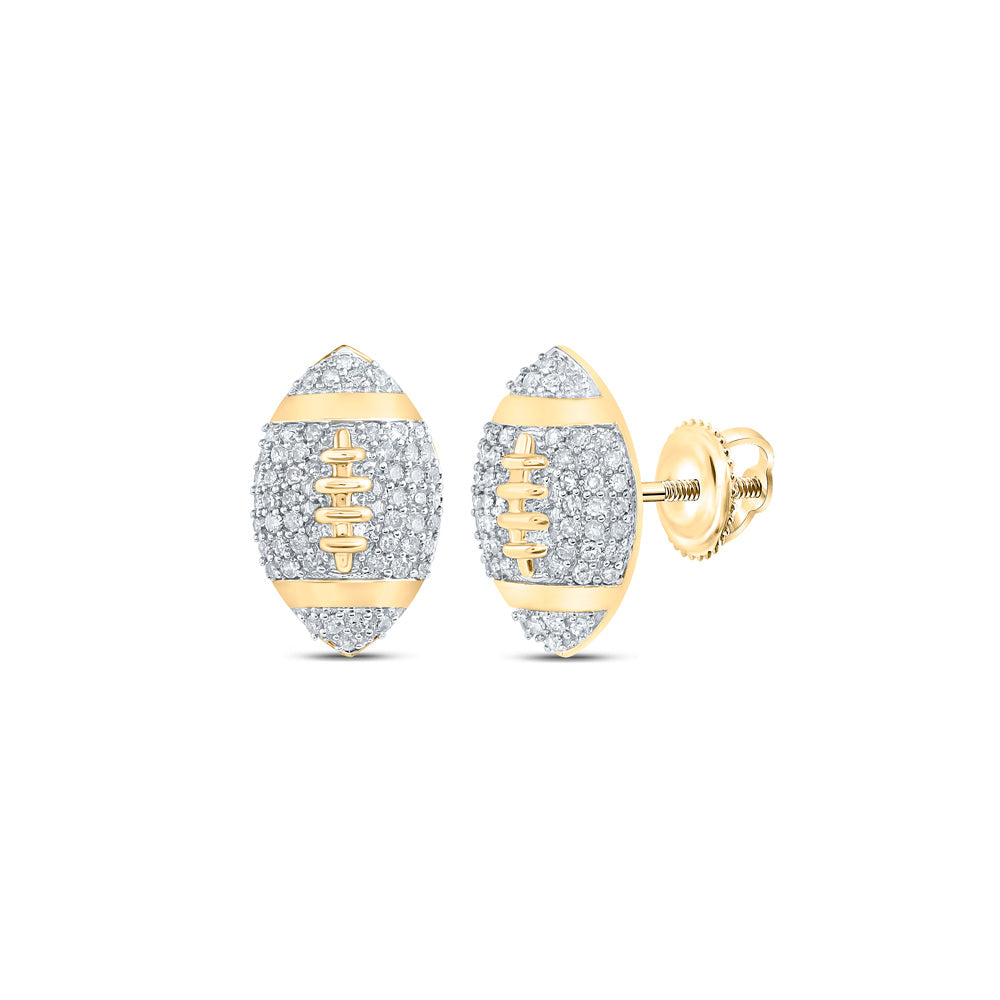 10kt Yellow Gold Womens Round Diamond Football Fashion Earrings 1/3 Cttw