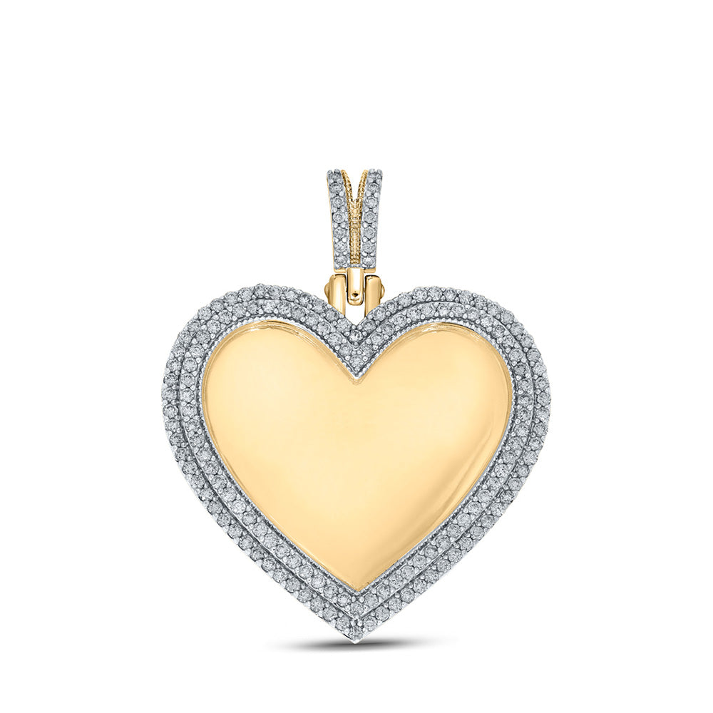 10kt Yellow Gold Mens Round Diamond Heart Memory Charm Pendant 2 Cttw