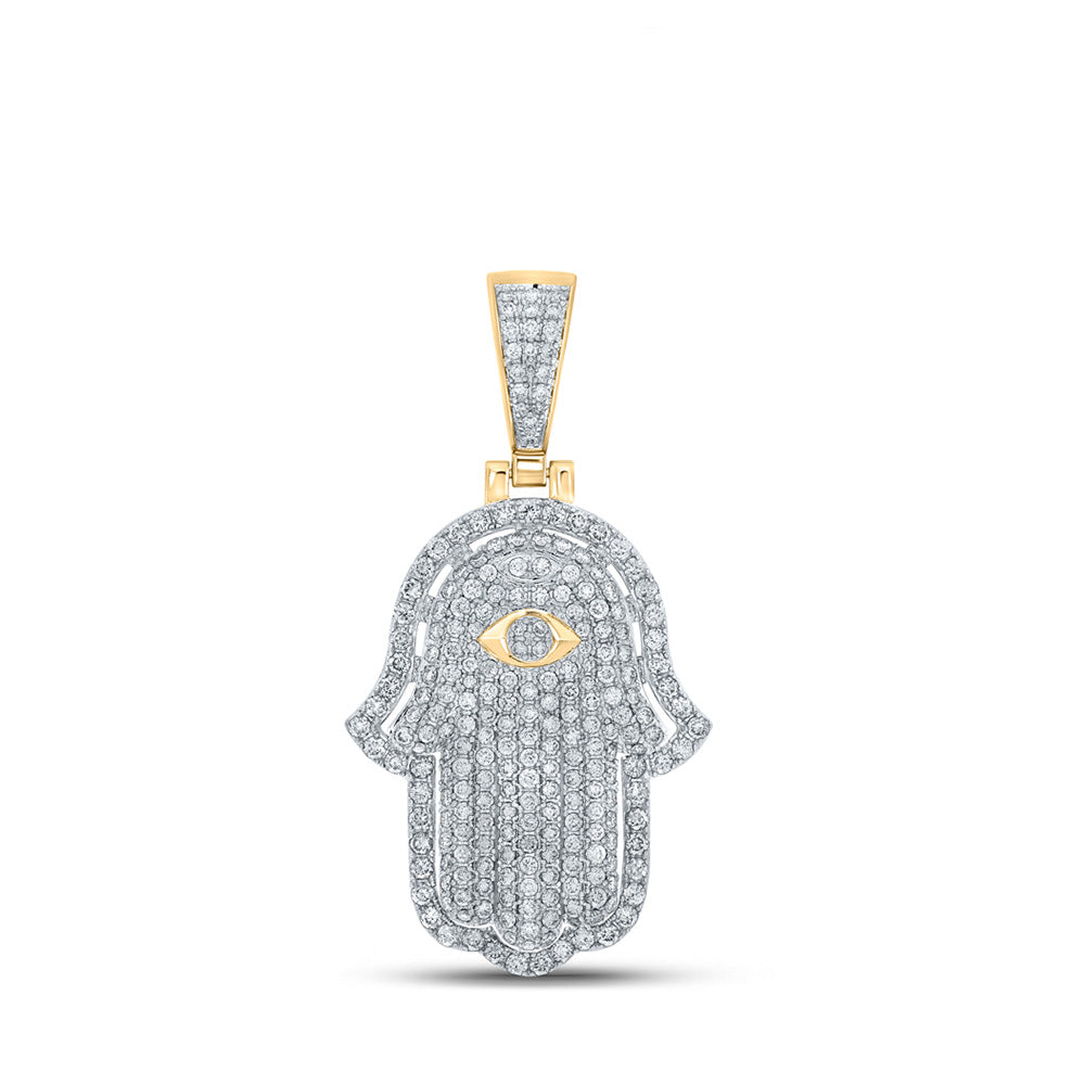 10kt Yellow Gold Mens Round Diamond Hamsa Charm Pendant 2-3/4 Cttw