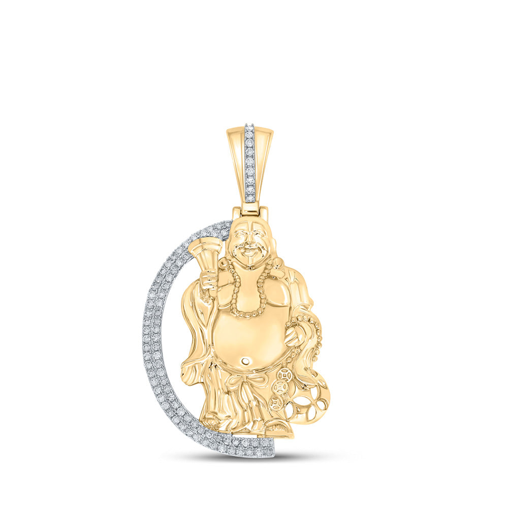 10kt Yellow Gold Mens Round Diamond Buddha Charm Pendant 1 Cttw