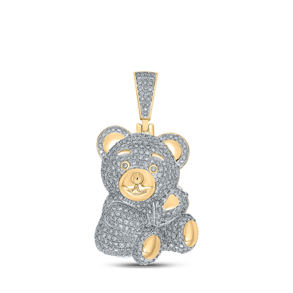 10kt Yellow Gold Mens Round Diamond Teddy Bear Charm Pendant 3-5/8 Cttw