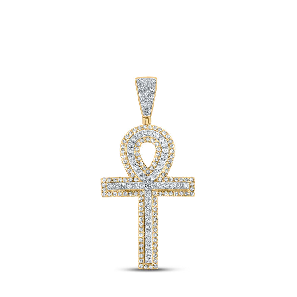 10kt Two-tone Gold Mens Round Diamond Ankh Cross Charm Pendant 2 Cttw