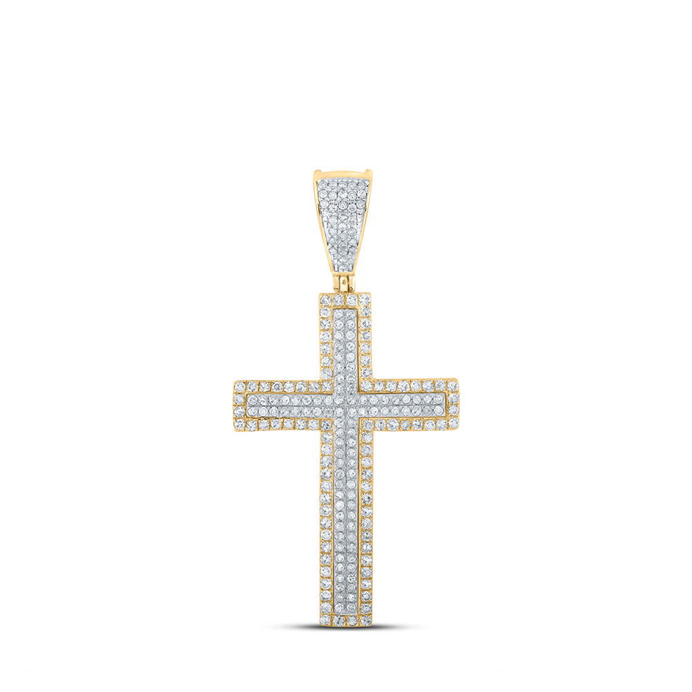 10kt Two-tone Gold Mens Round Diamond Cross Charm Pendant 3/4 Cttw