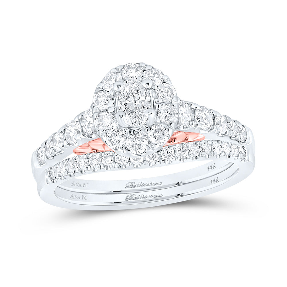 14kt Two-tone Gold Oval Diamond Halo Bridal Wedding Ring Band Set 1 Cttw