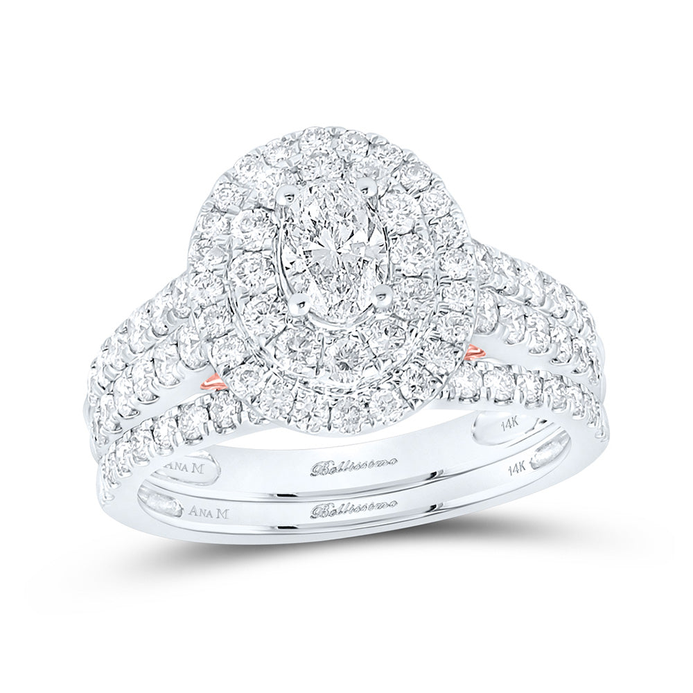 14kt Two-tone Gold Oval Diamond Halo Bridal Wedding Ring Band Set 2 Cttw