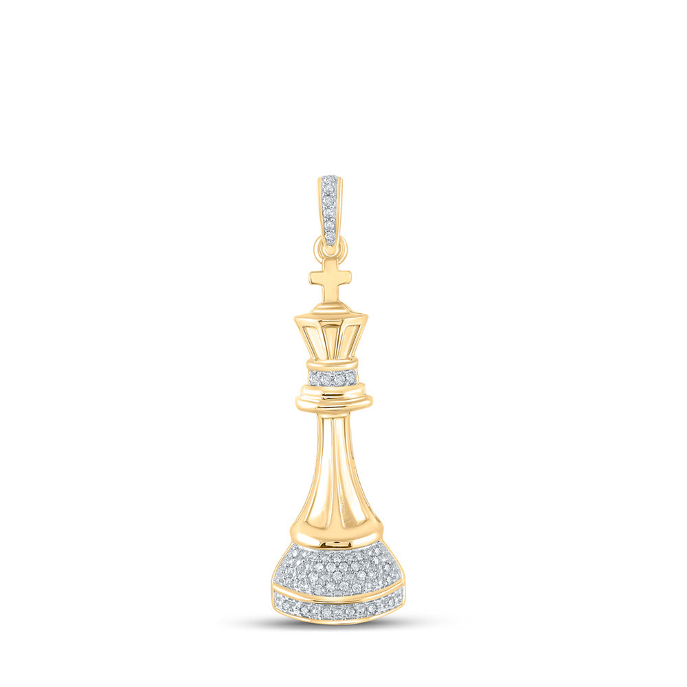 10kt Yellow Gold Mens Round Diamond King Chess Piece Charm Pendant 1/10 Cttw