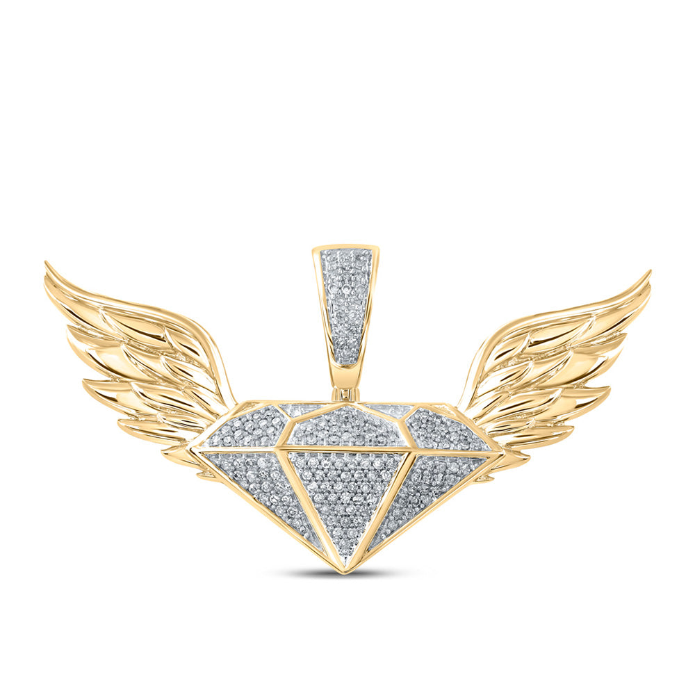 10kt Yellow Gold Mens Round Diamond Gem Wings Charm Pendant 1/3 Cttw