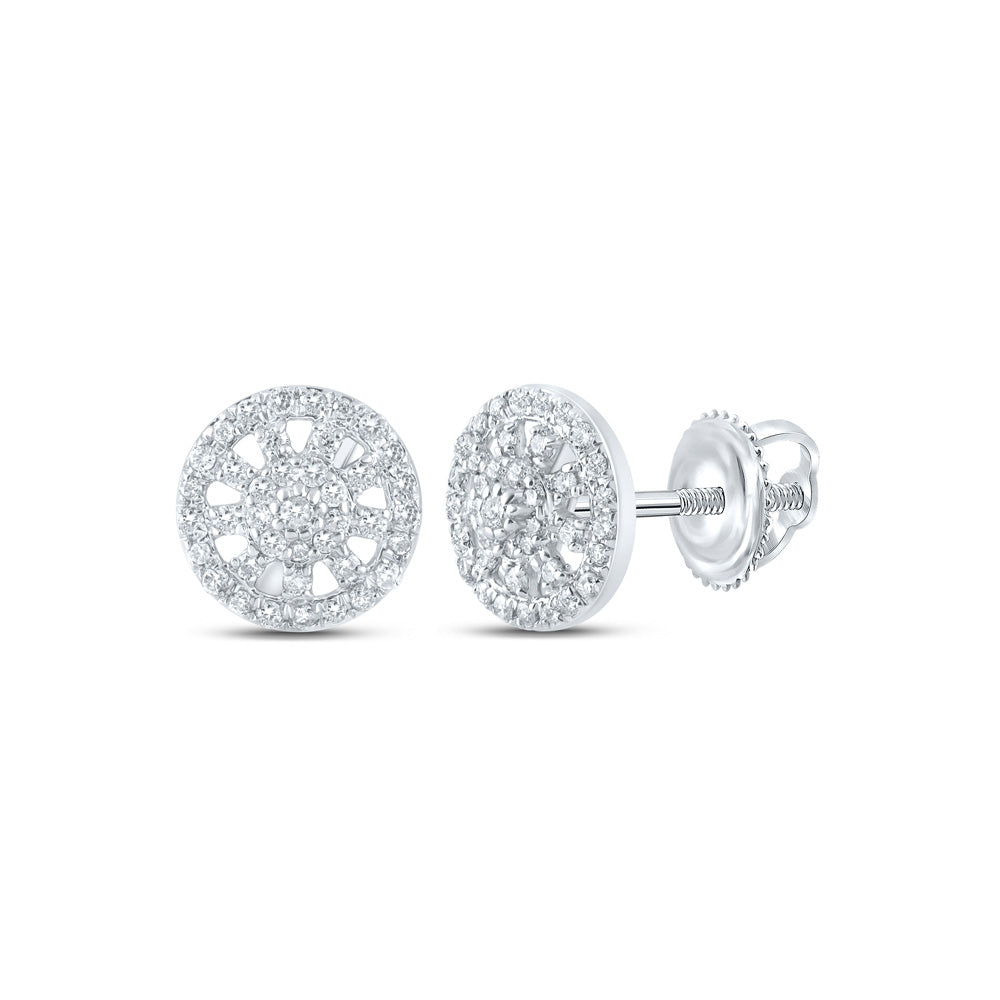 10kt White Gold Womens Round Diamond Wagon Wheel Cluster Earrings 1/3 Cttw