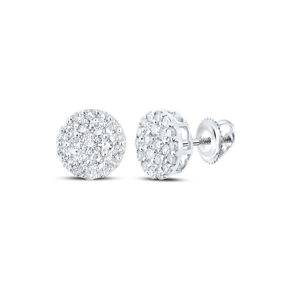 10kt White Gold Mens Round Diamond Cluster Earrings 1/4 Cttw