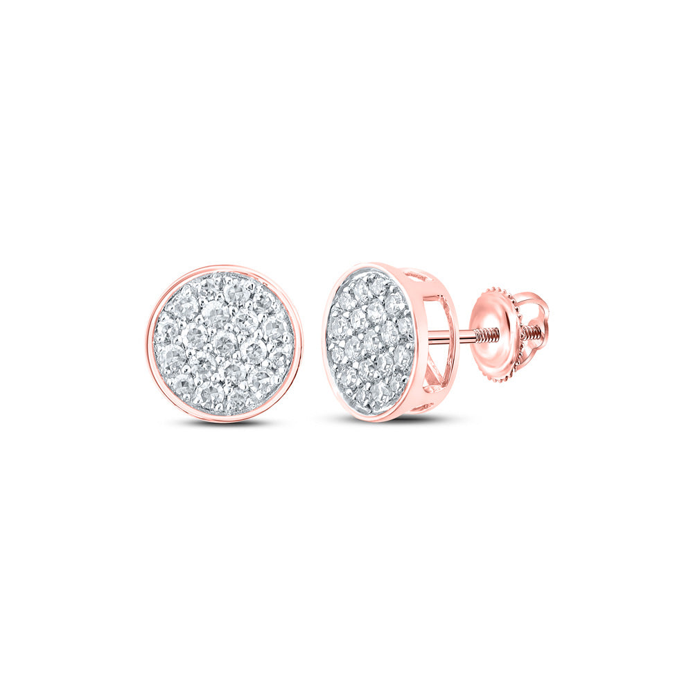 10kt Rose Gold Mens Round Diamond Cluster Earrings 1/4 Cttw