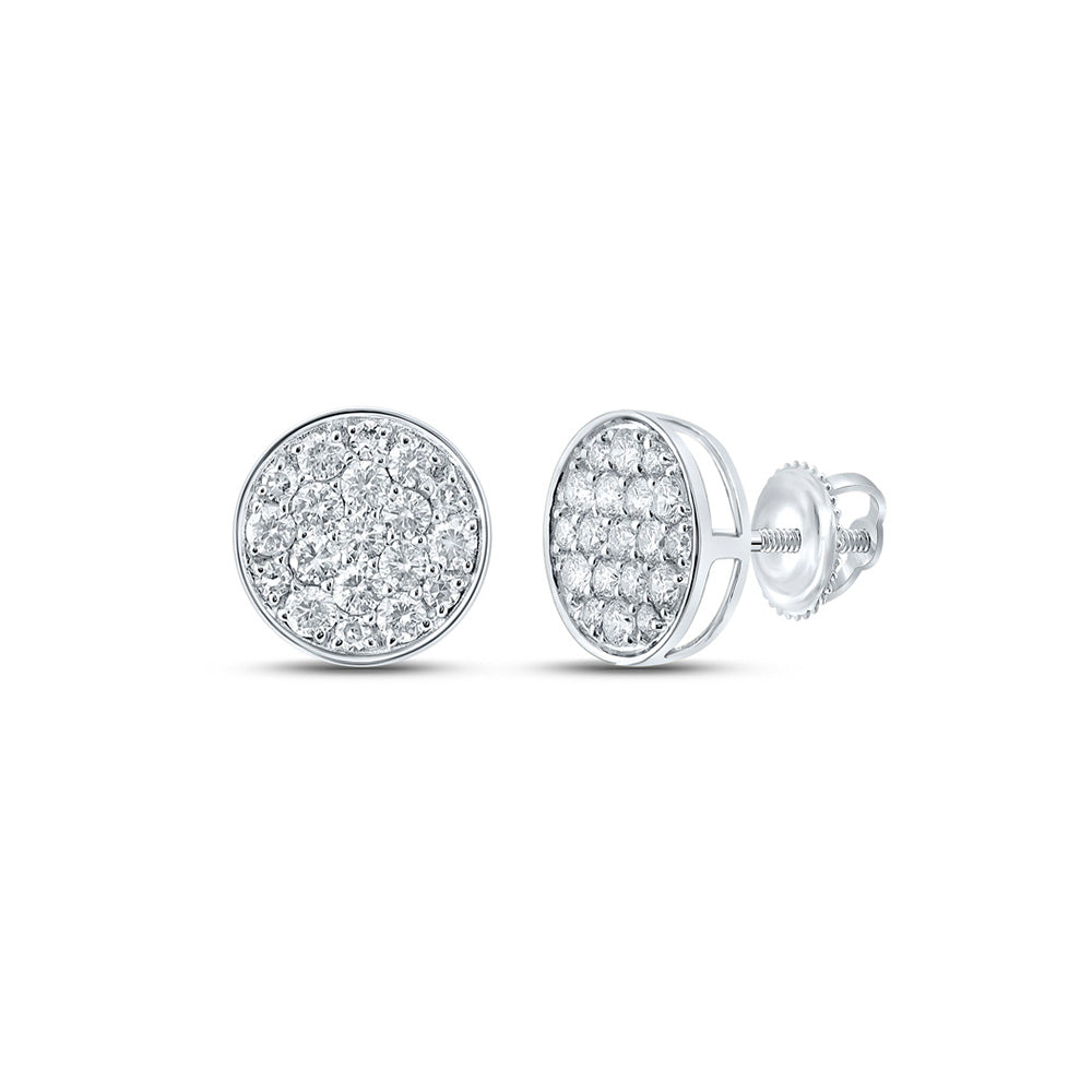 10kt White Gold Mens Round Diamond Cluster Earrings 1/2 Cttw