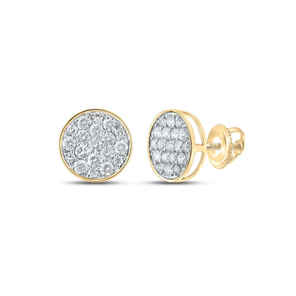 10kt Yellow Gold Mens Round Diamond Cluster Earrings 1/2 Cttw