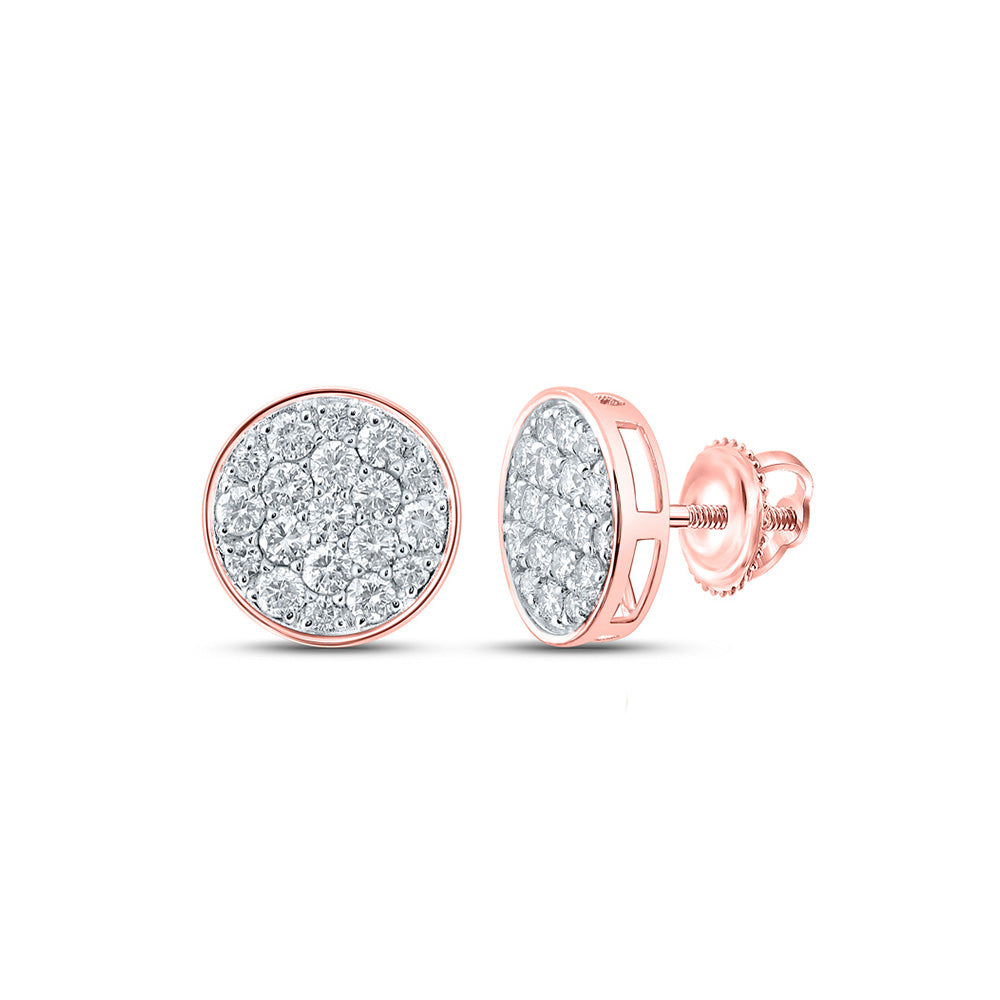 10kt Rose Gold Mens Round Diamond Cluster Earrings 1 Cttw