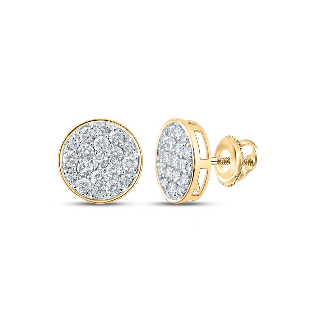 10kt Yellow Gold Mens Round Diamond Cluster Earrings 1 Cttw