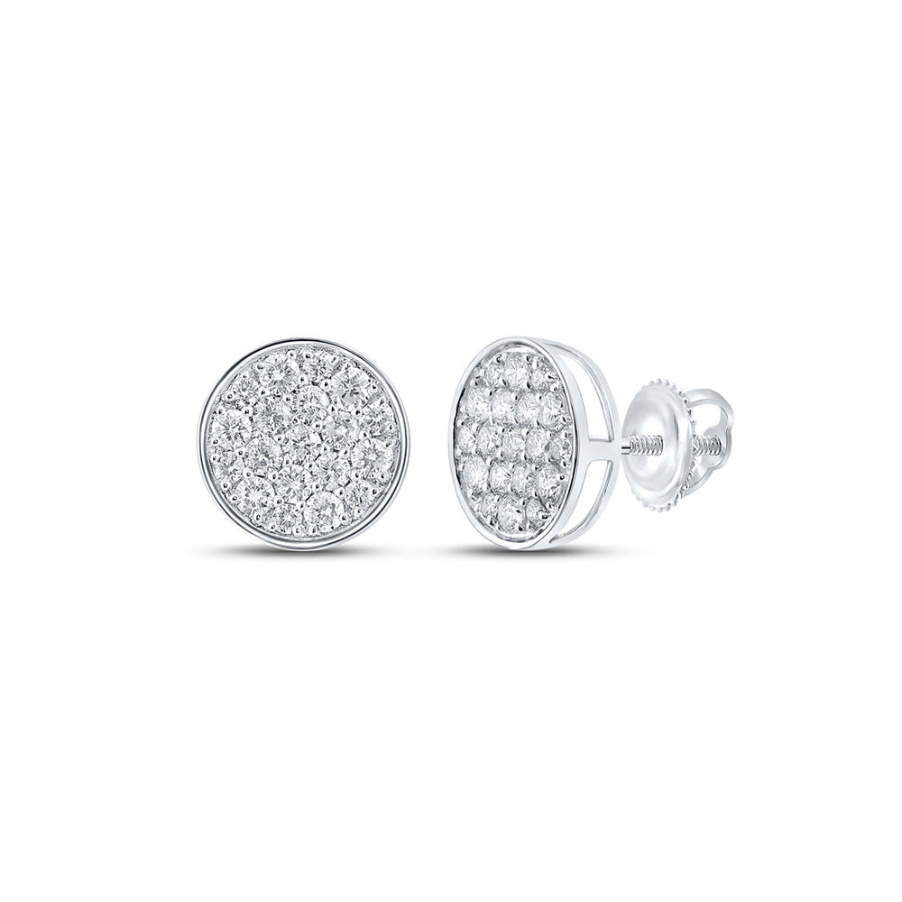 10kt White Gold Mens Round Diamond Cluster Earrings 3/4 Cttw