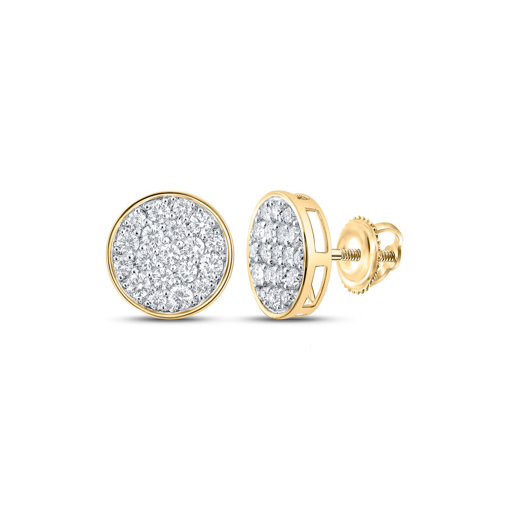 10kt Yellow Gold Mens Round Diamond Cluster Earrings 1 Cttw