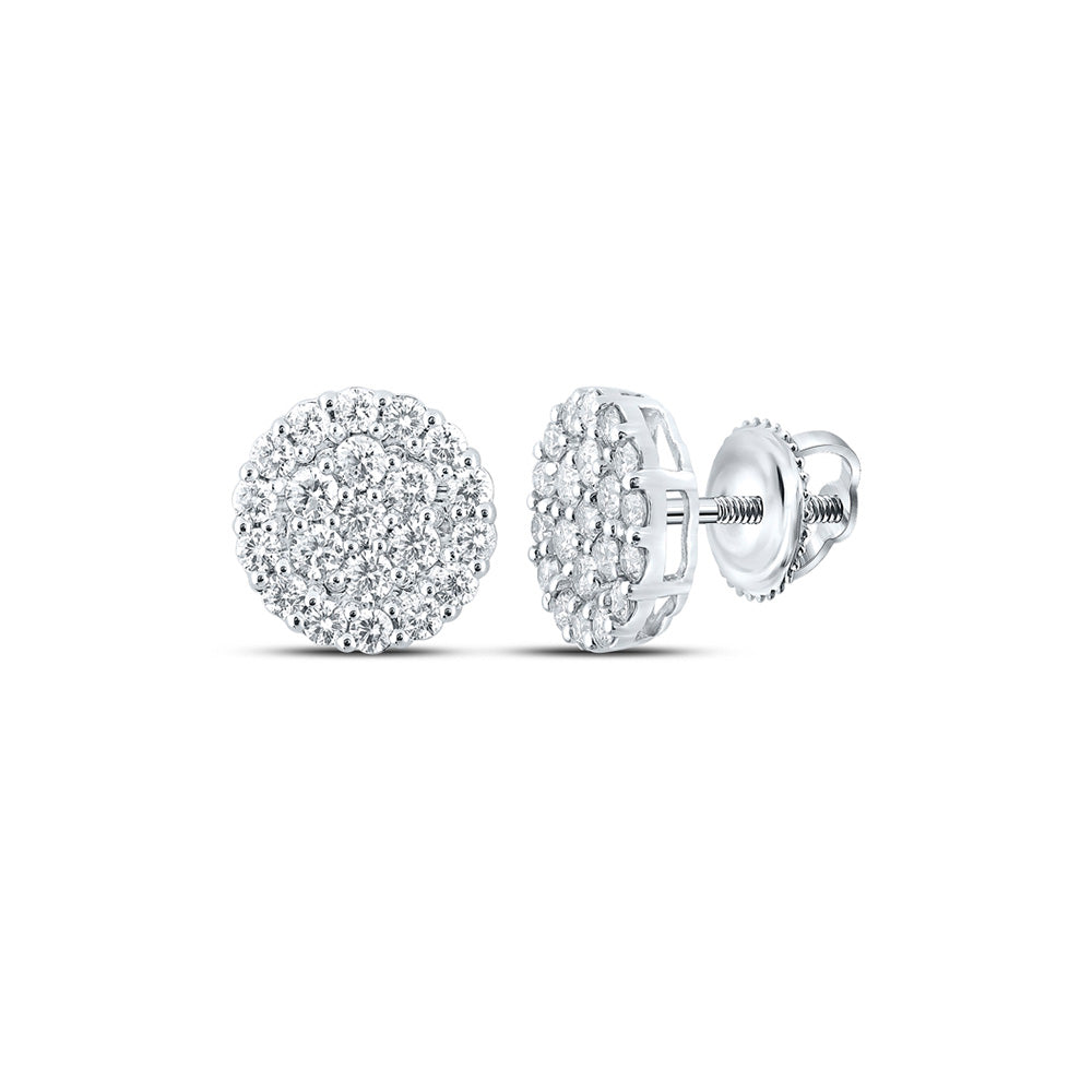 10kt White Gold Mens Round Diamond Cluster Earrings 2 Cttw