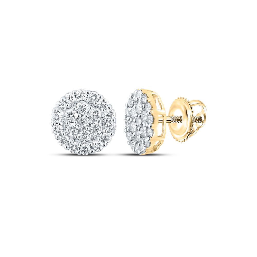 10kt Yellow Gold Mens Round Diamond Cluster Earrings 2 Cttw