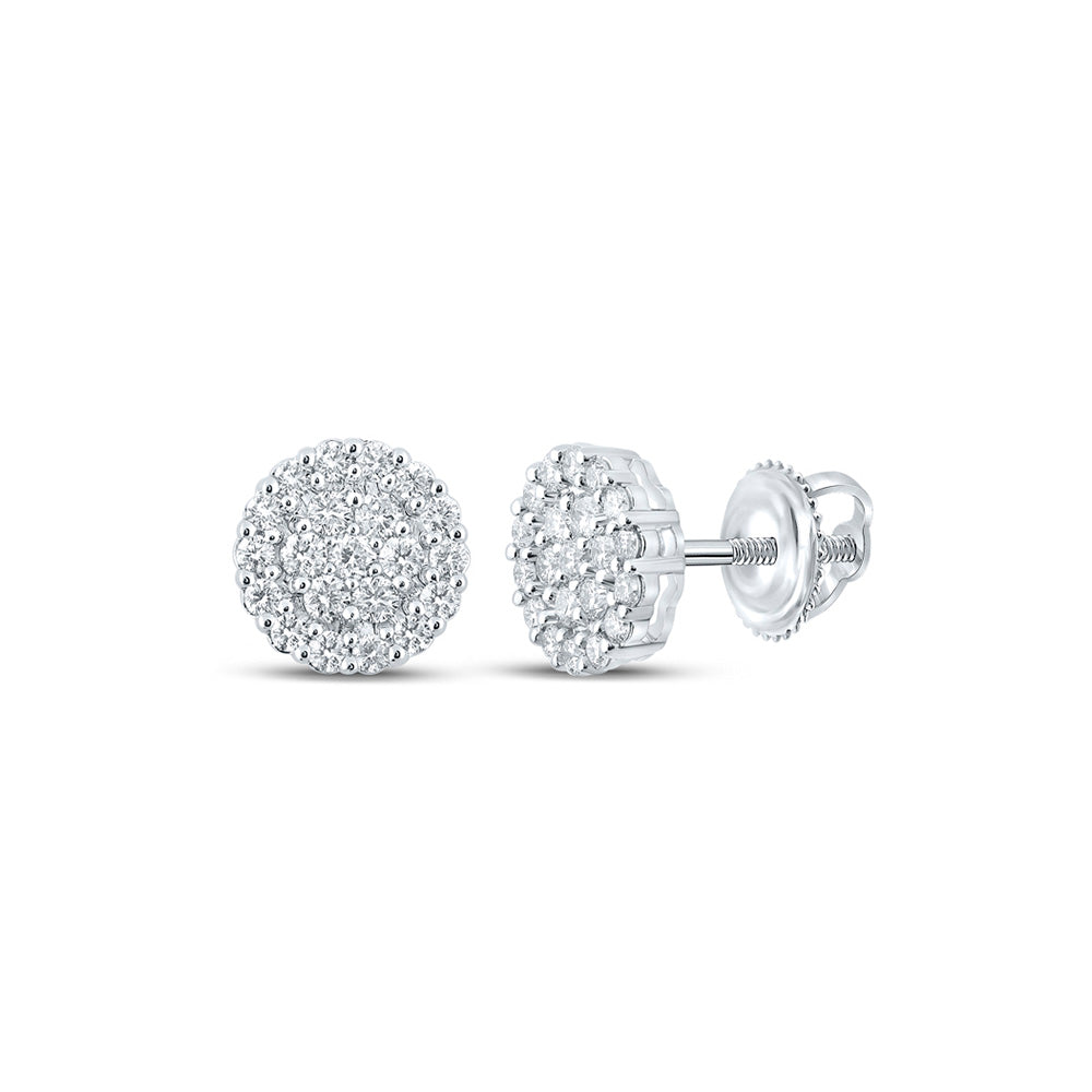 10kt White Gold Mens Round Diamond Cluster Earrings 1-5/8 Cttw